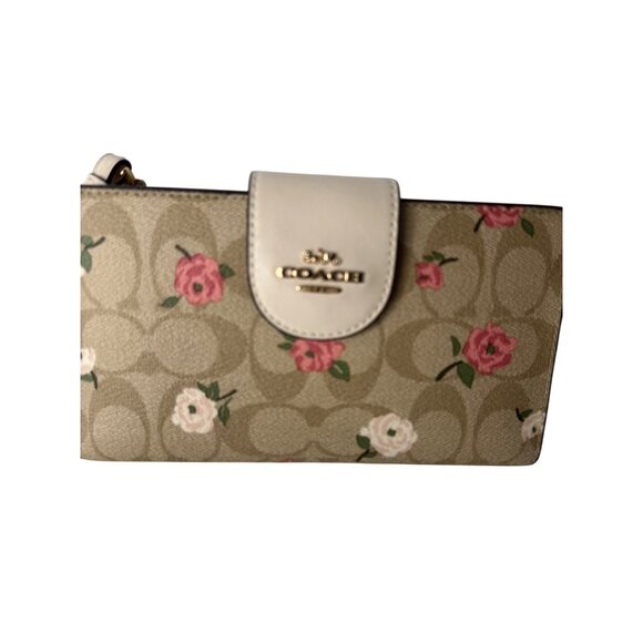 Coach Phone Tech Floral Wallet CR967 Signature Canvas Leather NWT Khaki - Picture 3 of 5